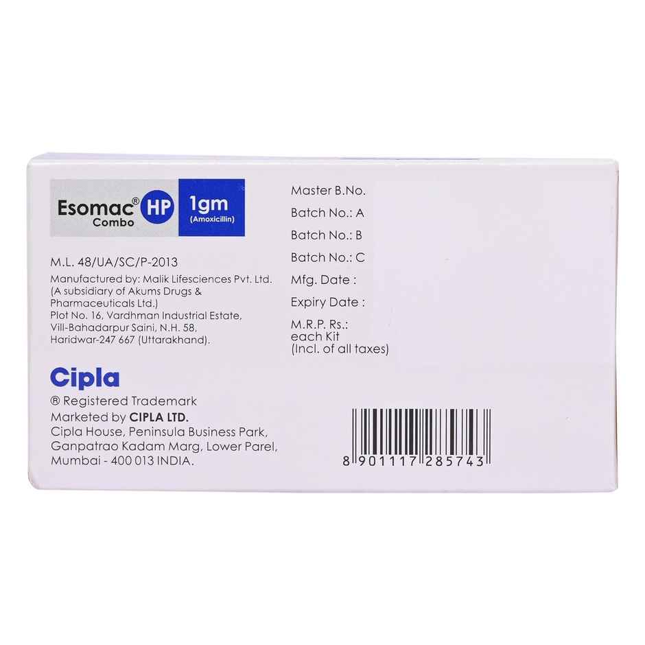 Esomac HP 1000mg/500mg/40mg Tablet Combikit