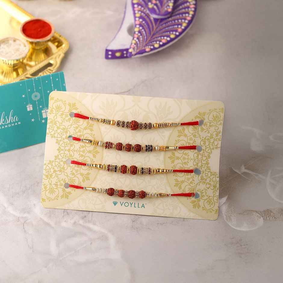 Thread Religious Rudraksha Rakhi Squad with Roli Chaawal Pack (Voylla)