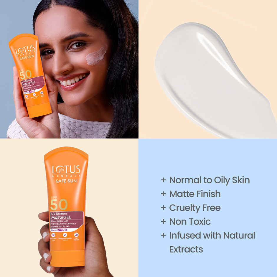 Lotus Herbals Safe Sun Uv Screen Mattegel Ultra Soothing Sunscreen PA+++ SPF 50 Matte Look Oil Control For Normal to Oily Skin