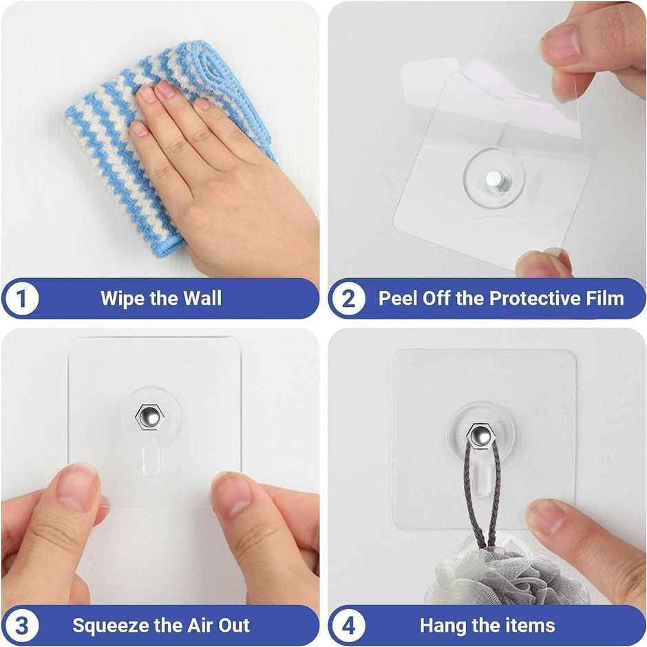 Perpetual Adhesive Wall Hooks | Transparent Waterproof Hooks for Kitchen & Bathroom | Set of 10