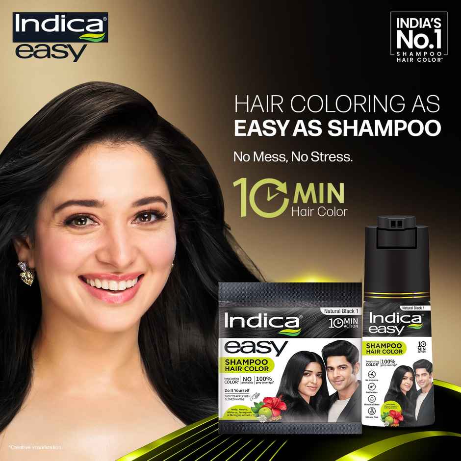 Indica Easy Do-It-Yourself 10 Minutes Hair Color Shampoo Natural Black