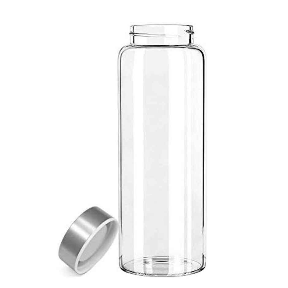 Femora Borosilicate Glass Bottle with Steel Lid Finish | Transparent | 1 L