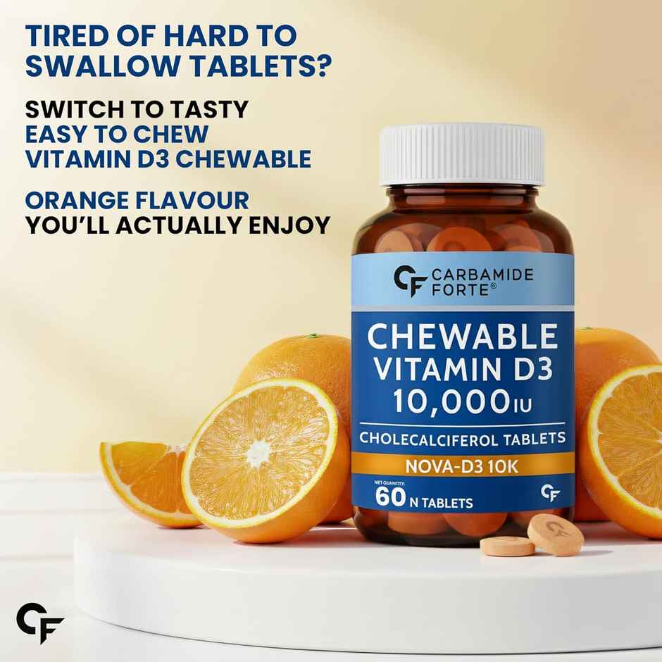Carbamide Forte Vitamin D3 10000 IU Chewable Tablets | Orange Flavour | 60 Tablets