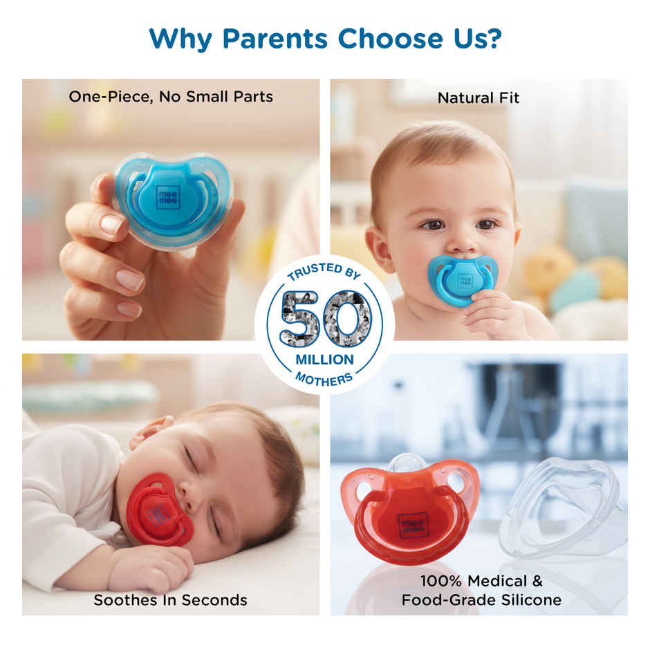 Mee Mee Baby Pacifier Ultra Light Soft Silicone Nipple | BPA Free | Red/Blue