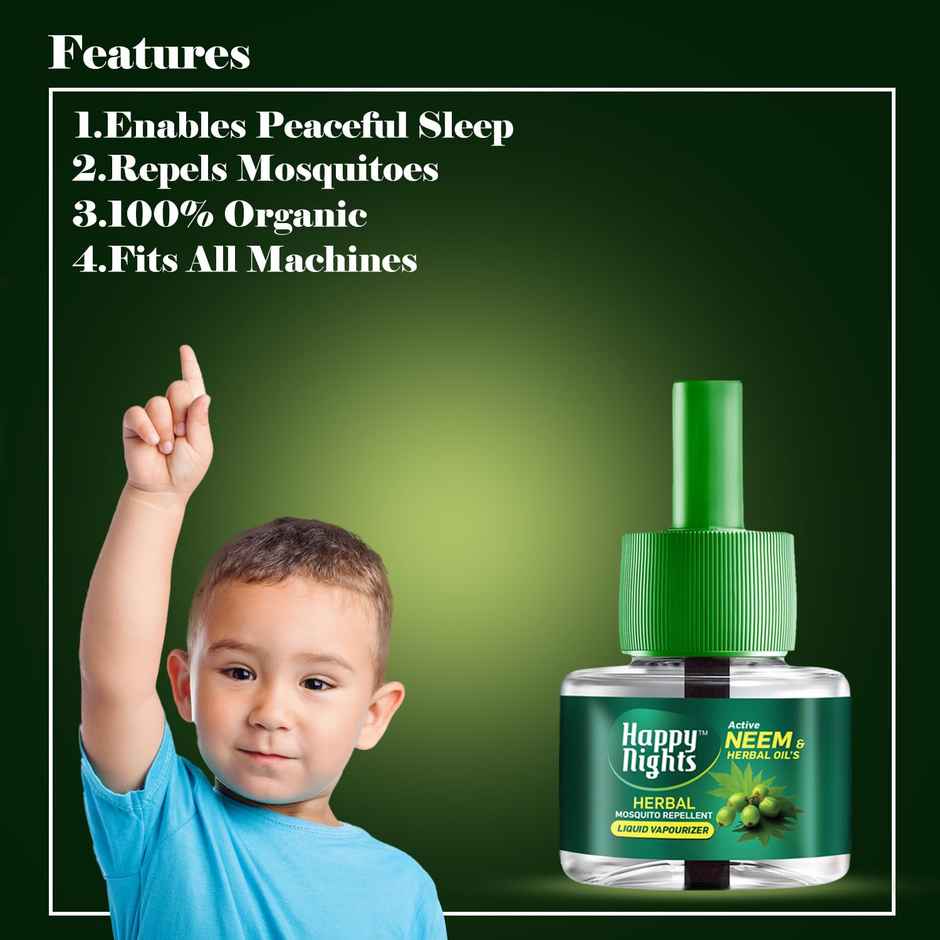 Happy Nights Neem & Herbal Mosquito Repellent Refill | Safe for Kids