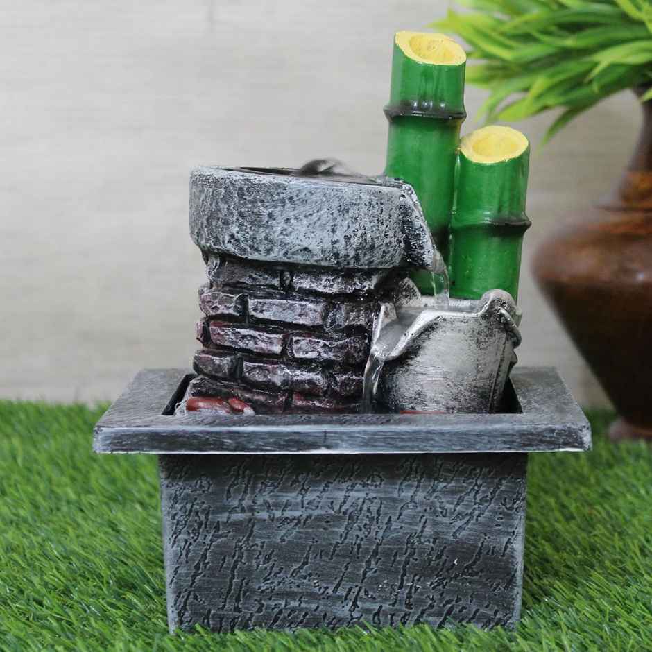 Tied Ribbons Decorative Bamboo Table Top Water Fountain Showpiece (20.3 Cm)