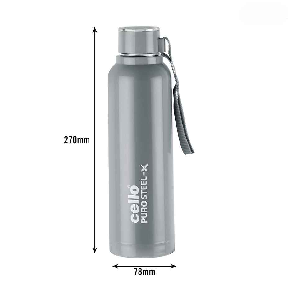 Cello Stainless Steel Puro Steel X Benz 900 Bottle | Grey | 650 ml