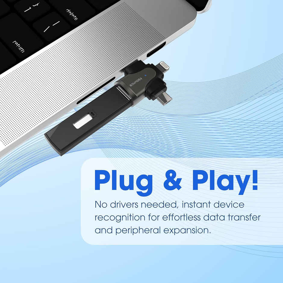 Sounce 4 in 1 OTG Adapter Converter with Lightning, Type C, Micro USB, USB 3.0 Port, Black