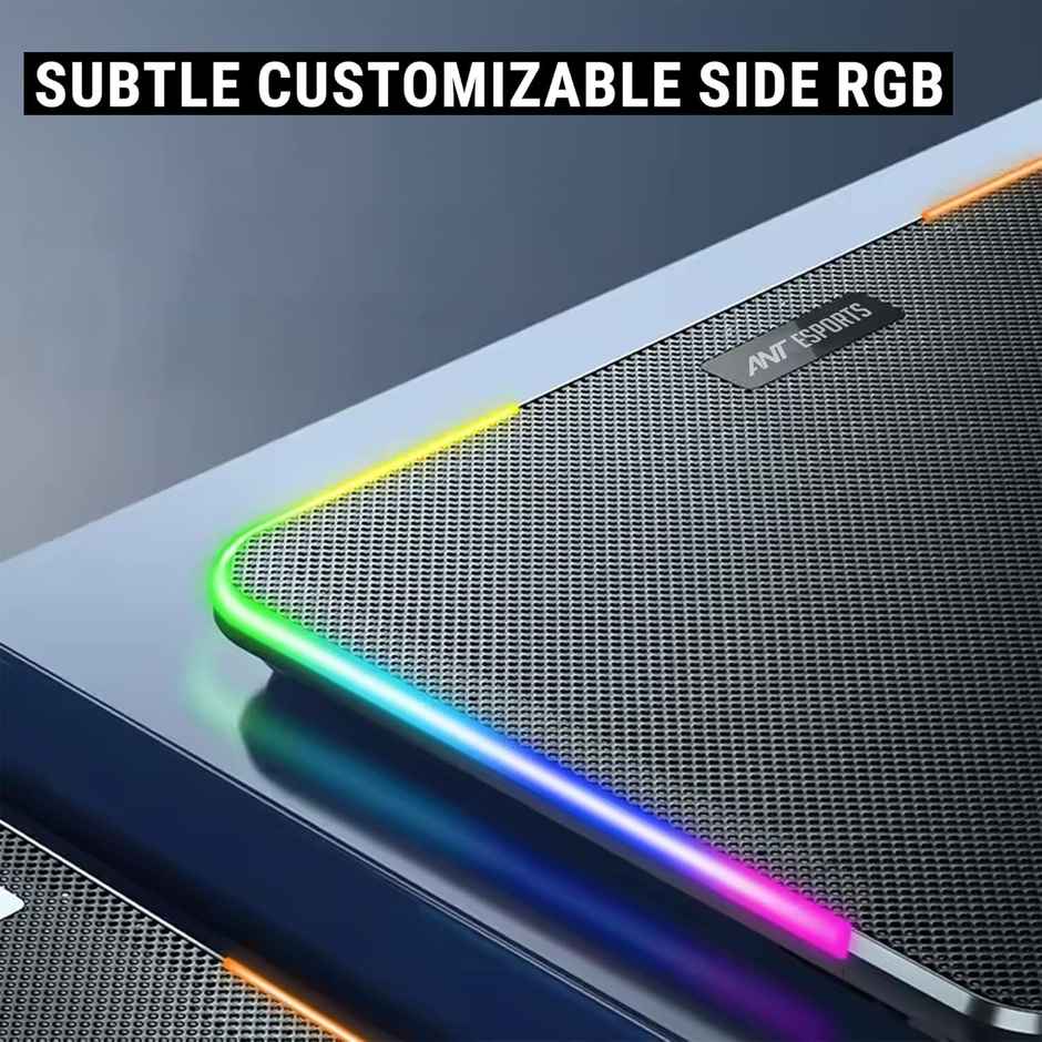 Ant Esports Esports NC250 RGB Laptop Cooling Pad, Laptop Cooler with Mobile Holder 6 Quite Fans Fan Speed Controller 7 Height Adjustable Angle 2USB Ports Compatible for Laptop up to 15.6" - Black