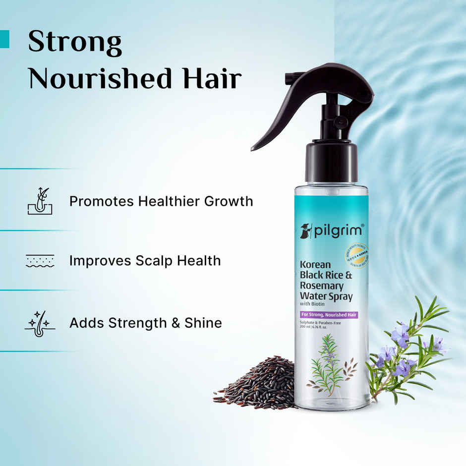 Pilgrim Korean Black Rice and Rosemary Water Spray with Biotin for Strong and Nourished Hair