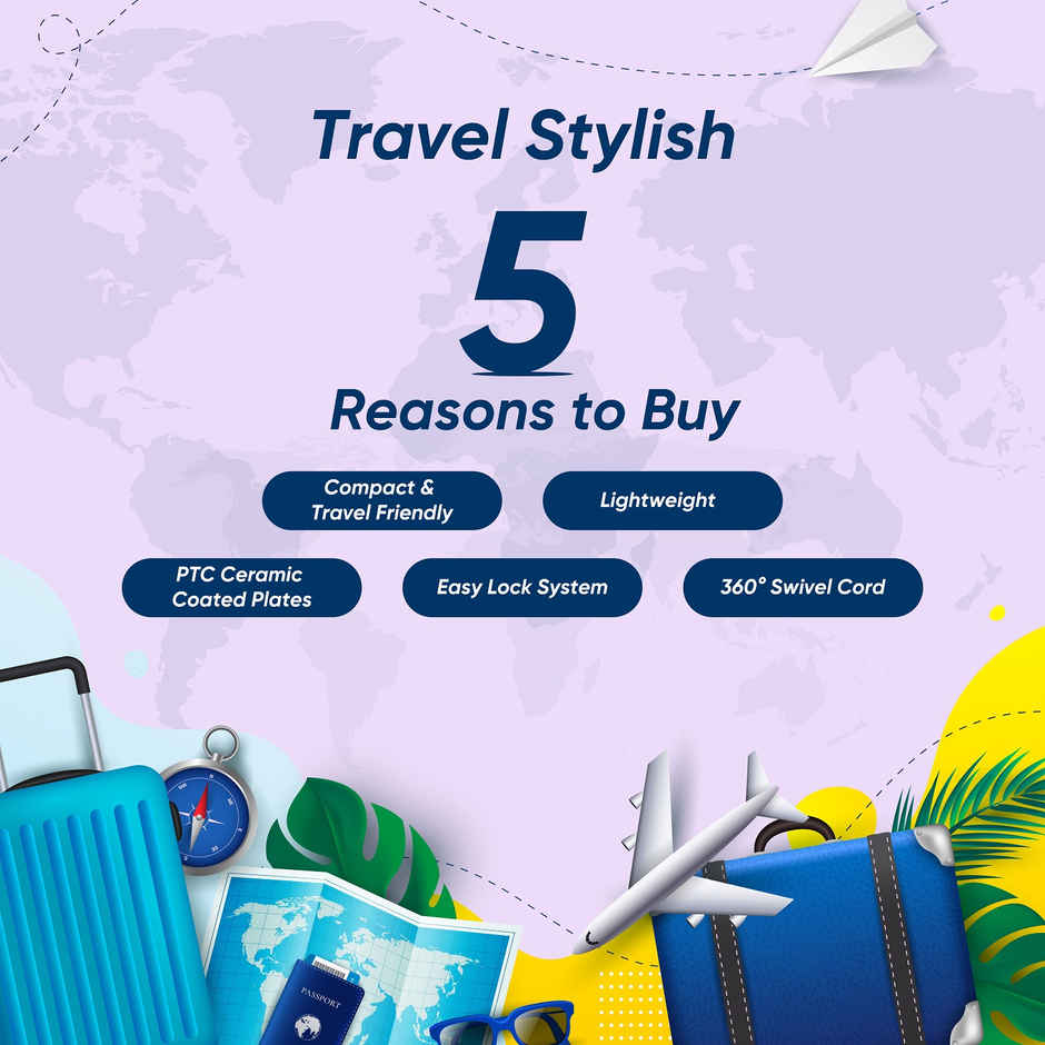 Vega Mini Hair Straightener for Women with Ceramic Coated Plates & Quick Heat Up (VHSH-40)