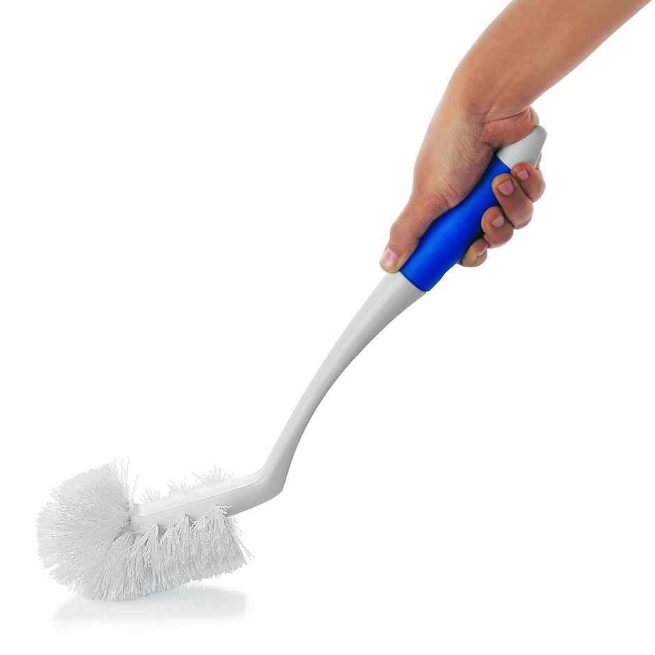 Cello Kleeno Angular Toilet Brush with Storage, Blue & White | Rubberised Handle For Firm Grip