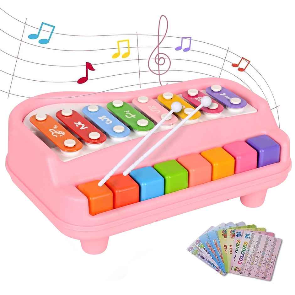 Mommers 2 in 1 Multicolored Key Keyboard Xylophone Piano, Preschool Kids Educational Toys | Pink