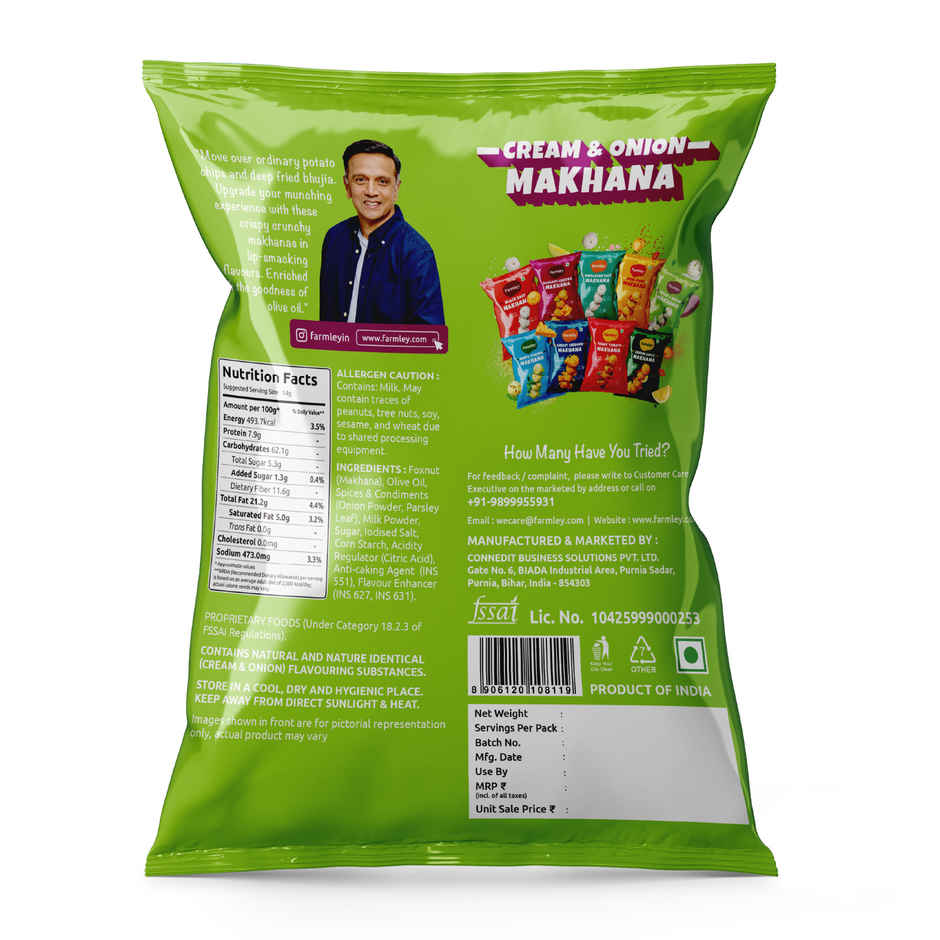 Farmley Cream & Onion  Makhana Roasted In Olive Oil Healthy Snacks