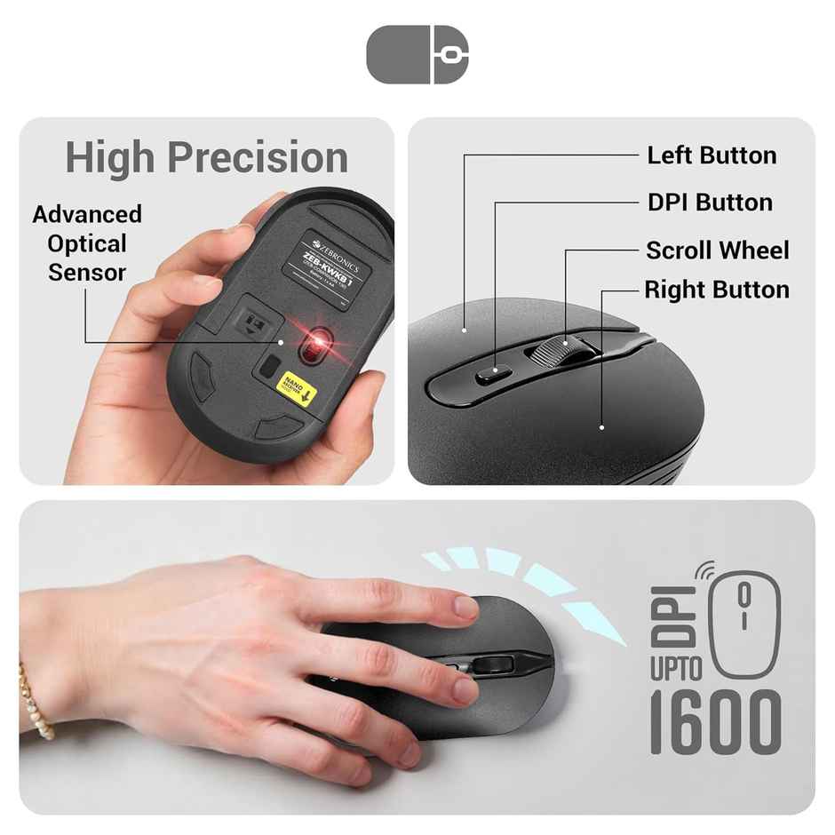 Zebronics Companion 130 Wireless Keyboard Mouse Combo | 12 Integrated Multimedia Keys | Black