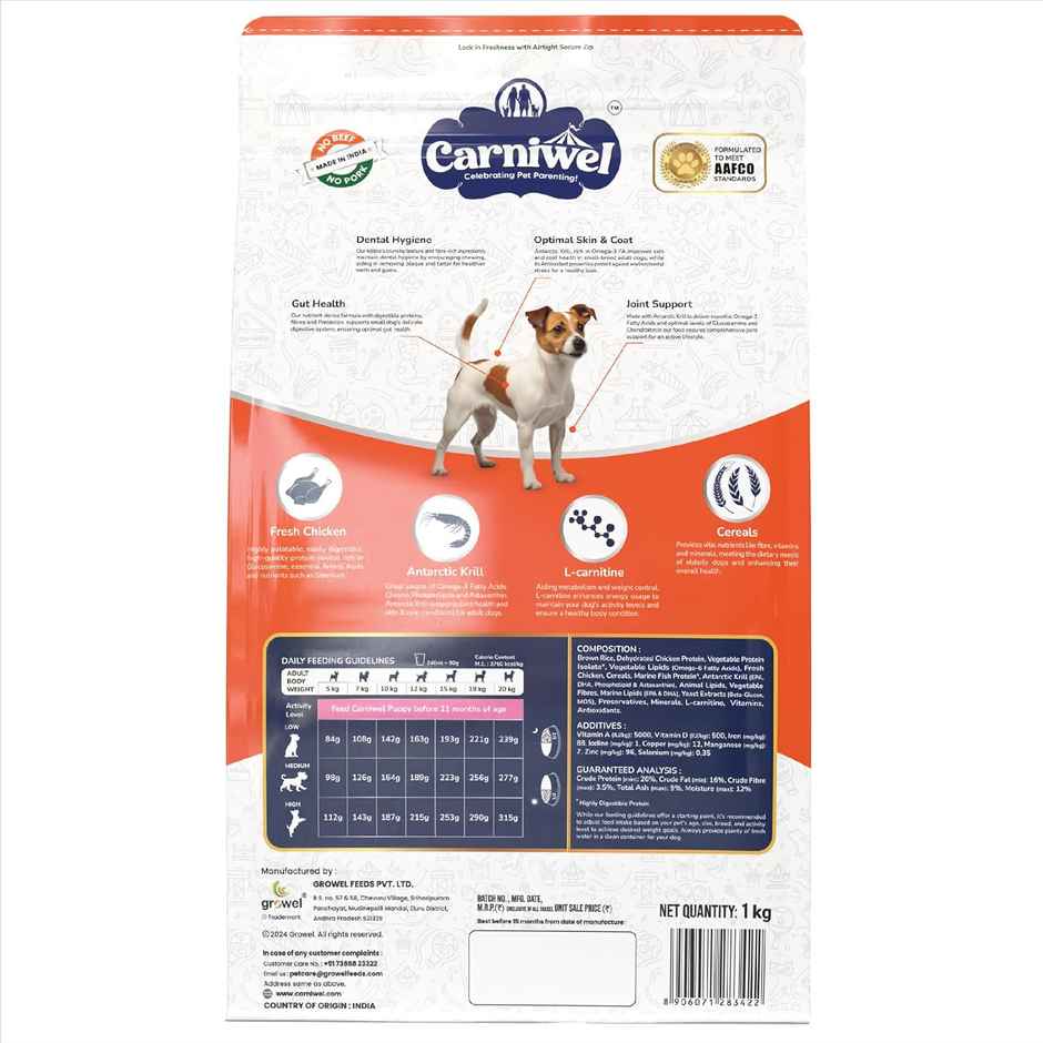 Carniwel Fresh Chicken Dry Dog Food For Small Breed, Adult