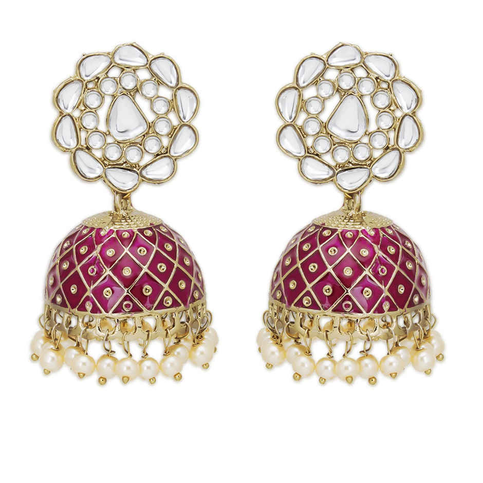 Sukkhi Classy Pearl Gold Plated Kundan Meenakari Jhumki Earring For Women
