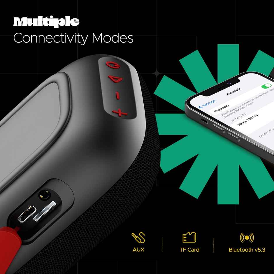 boAt Stone 190 Pro Bluetooth Speaker, 12 HRS Playback, TWS Feature & IPX6 Splash Resistance 5 W Bluetooth Speaker, Mono Channel - Raging Black