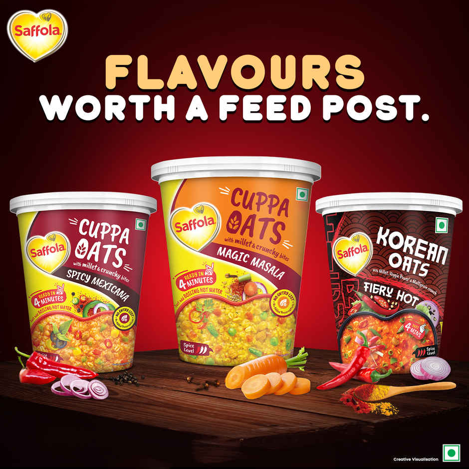 Saffola Foods Korean Cuppa Oats | Fiery Hot with Chilli Dressing Sachet | Ready in 4 mins