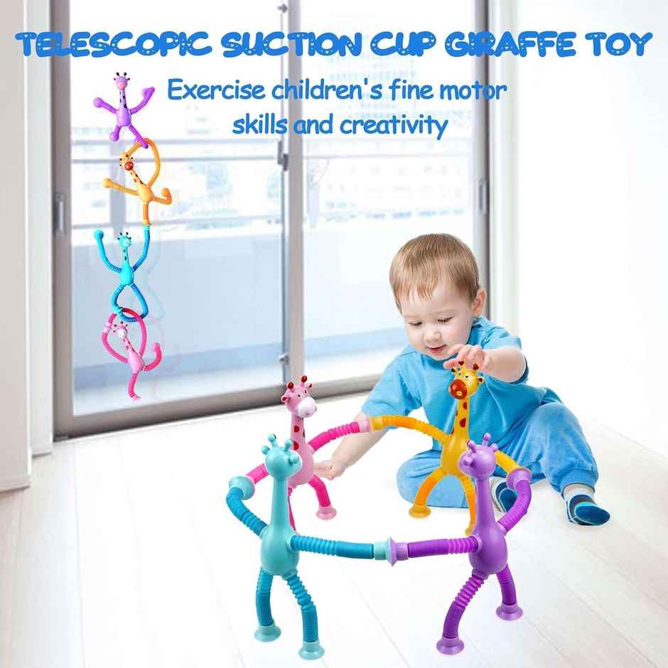 Toyshine Suction Cup Giraffe Pop Tubes | Sensory Toys For Kids | Age 3 and Above