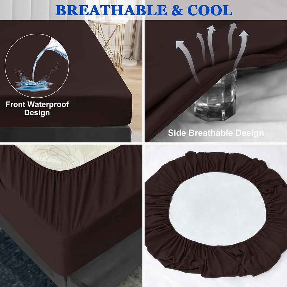BAY6 Brown Terry Cotton 220 GSM Waterproof Mattress Protector For King Size Bed