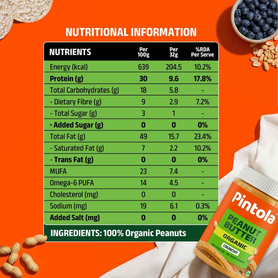 Pintola Organic Unsweetened Peanut Butter Crunchy