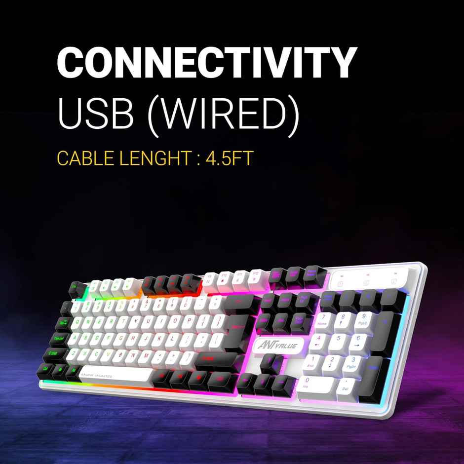 Ant Esports MK 1700 Wired Membrane Gaming Keyboard,with Backlit RGB LED, USB-A Connection, Quiet Keystrokes, 12 Multimedia Function Keys - for Computer, PC, Desktop, Gamer