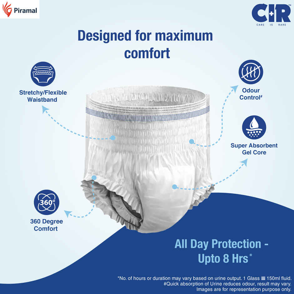 CIR Classic Adult Diaper Pants Style 8 Hr Absorption Protection Odour Control Cotton Soft Feel | XL
