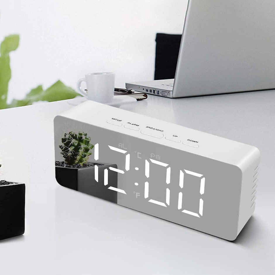 Perpetual Digital LED Mirror Alarm Clock | Table Clock for Study Table Aesthetic Smart Clocks