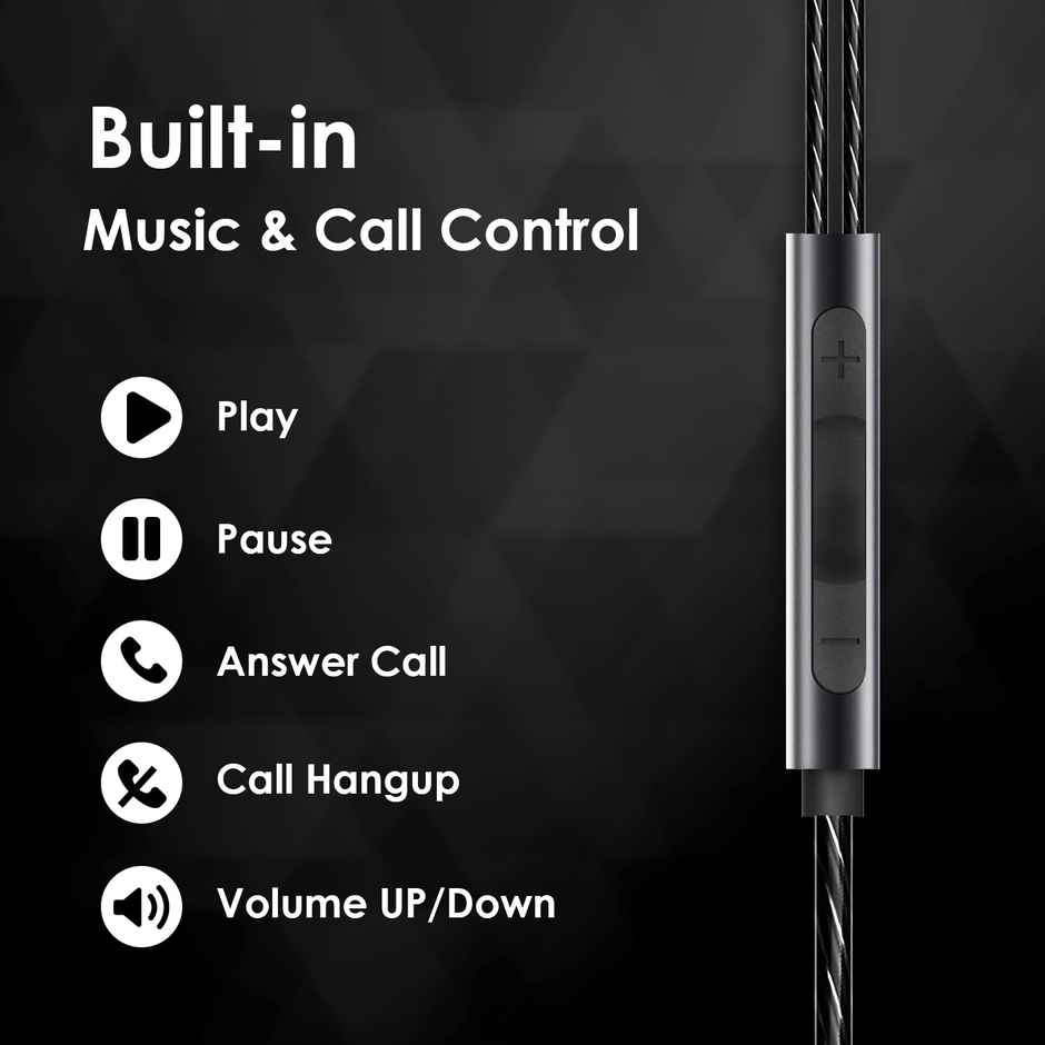 itel in Ear Wired Headphones with an in-Line Mic, Type C Port, DAC Chip, Powerful Bass Boost 10Mm Drivers, Aluminium Alloy and Polished Metal Design - Black