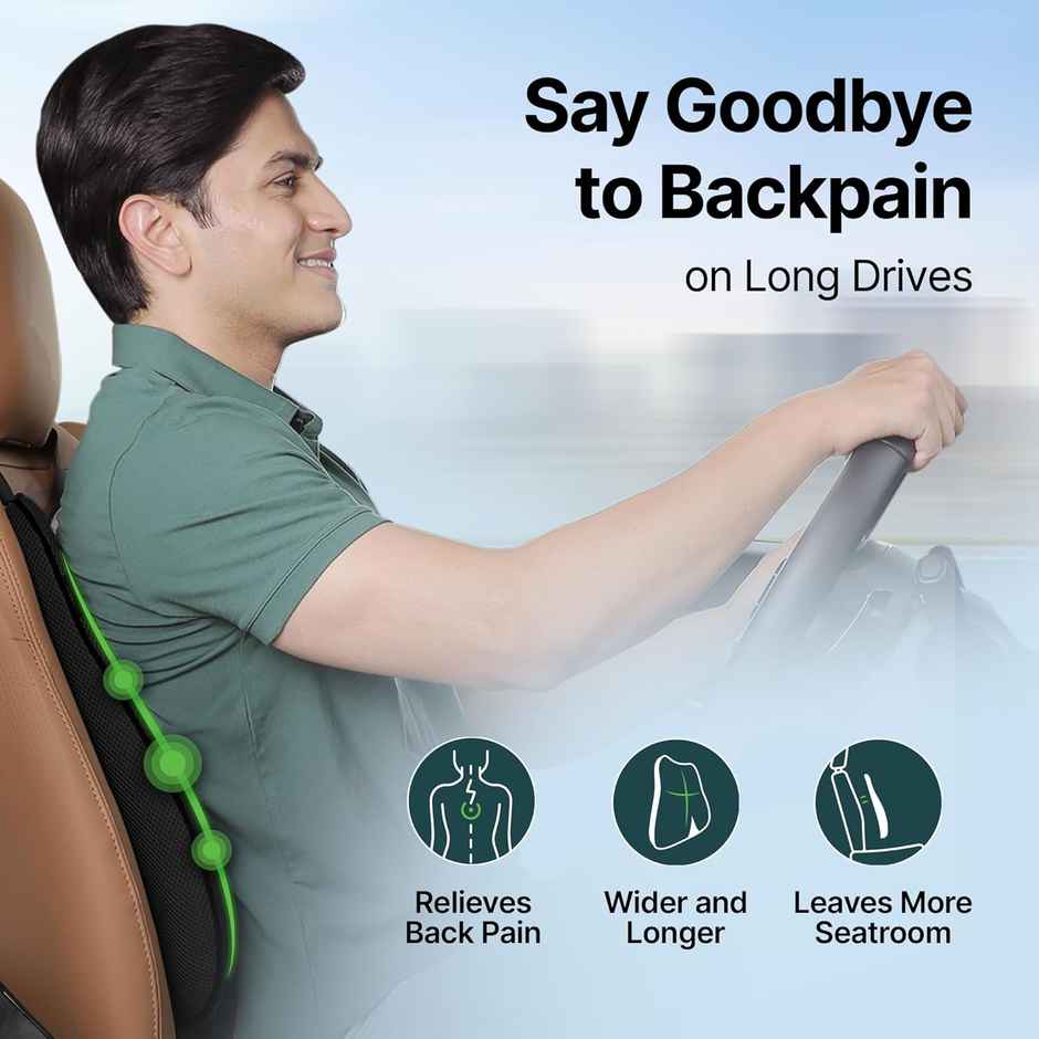Frido Car Backrest Pillow For Lumbar Support and Back Pain Relief While Driving | Black | Pack of 1