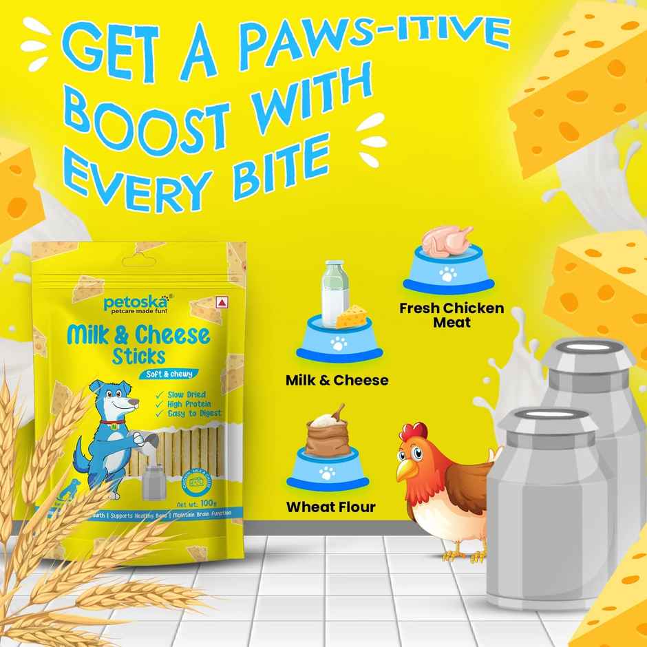 Petoska Dog Treats Milk & Cheese Chicken Sticks
