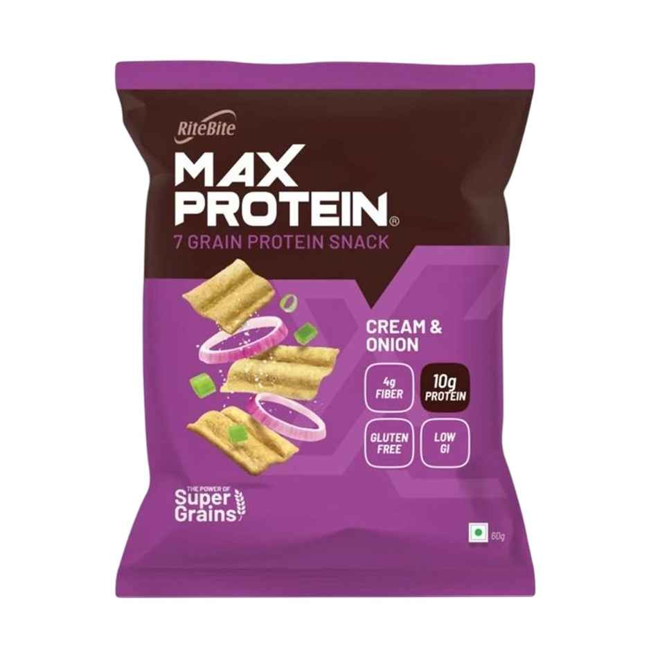 RiteBite Max Protein Cream & Onion 10 G Multigrain Protein Chips, Healthy Snacks & Munchies