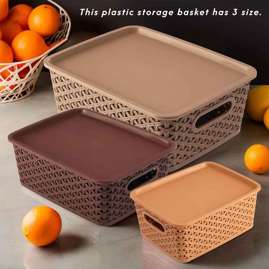 Kuber Industries Plastic Pack of 3 Medium Multipurpose Solitaire Storage Basket with Lid|Assorted