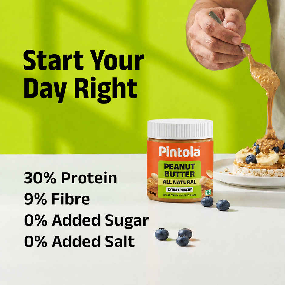 Pintola All Natural Peanut Butter, Extra Crunchy, Unsweetened, 30g Protein