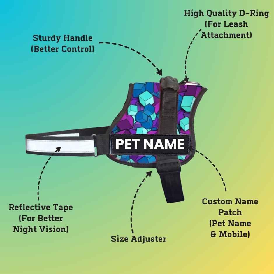 Payton Perry Dog Harness | Choke-Free | Adjustable Neck & Chest | For 2-4 kg Pet | Blue Diamond - XS