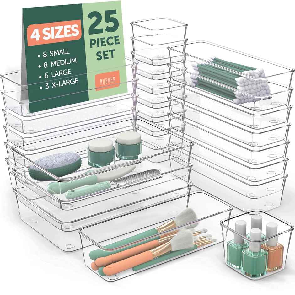 Kuber Industries 25 PCS Clear Plastic Multiple Drawer Organizer|Including 4 Sizes Small for Kitchen