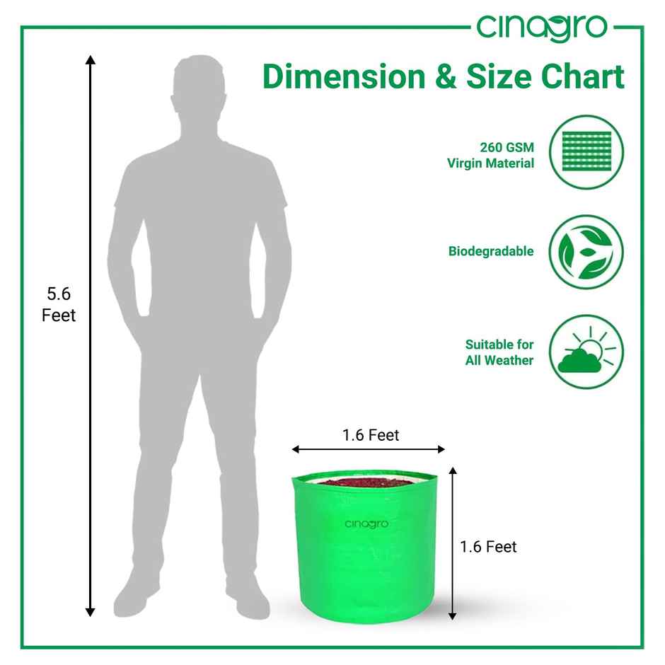 Cinagro Gardening Grow Bags - 260 GSM| 18 x 18 cm | UV-Resistant | Biodegradable