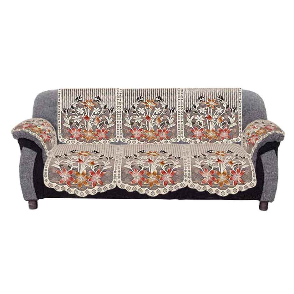 Kuber Industries Flower Design Cotton Floral 5 Seater Sofa Cover Set with 6 Pcss Arms Cover