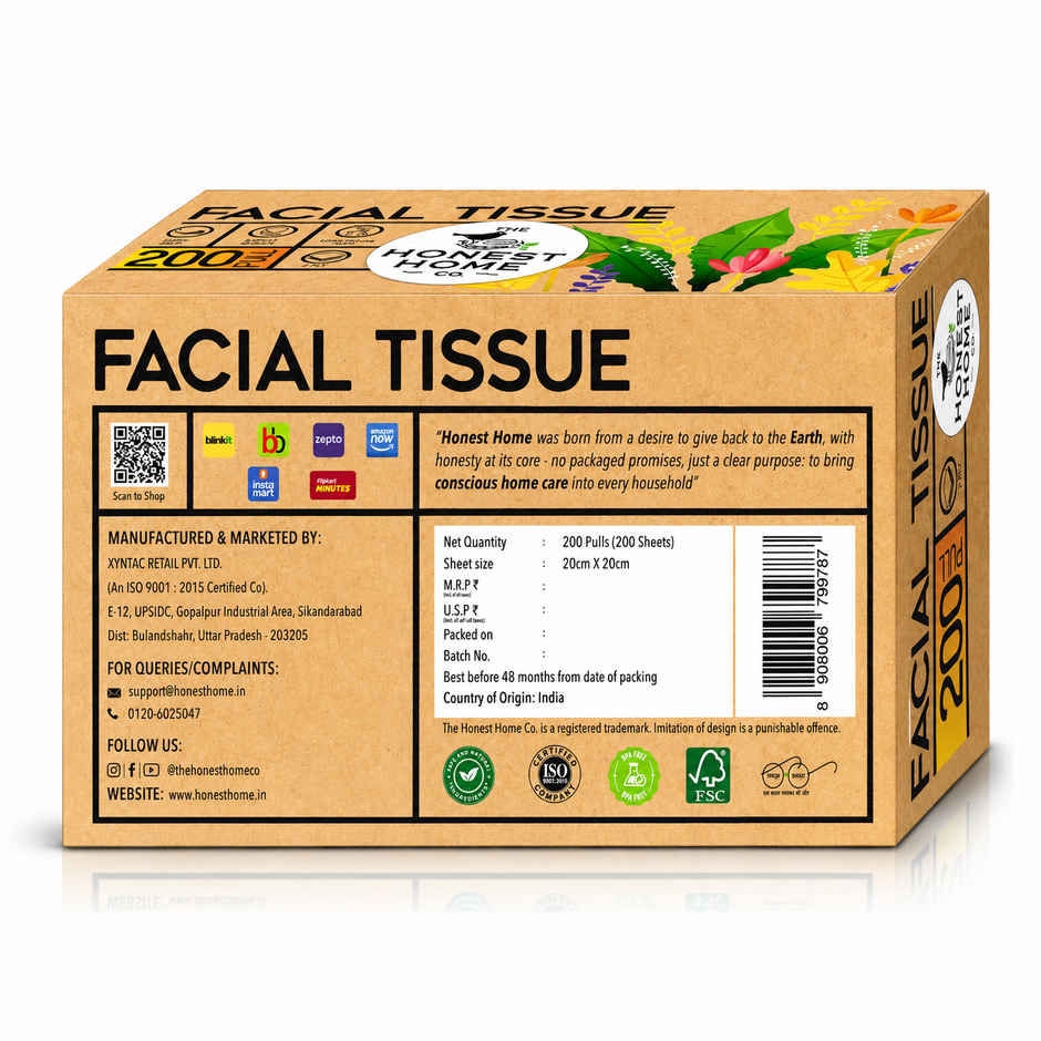 The Honest Home Company Facial Tissue Box | 200 Pulls