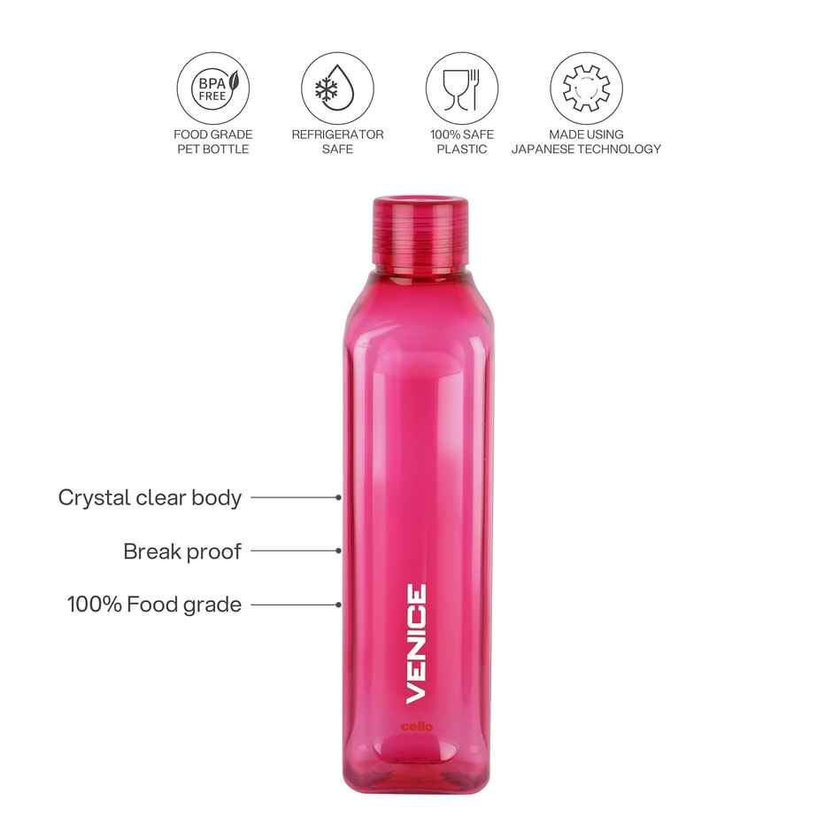 Cello Plastic Venice Water Bottle | 1 L | Assorted