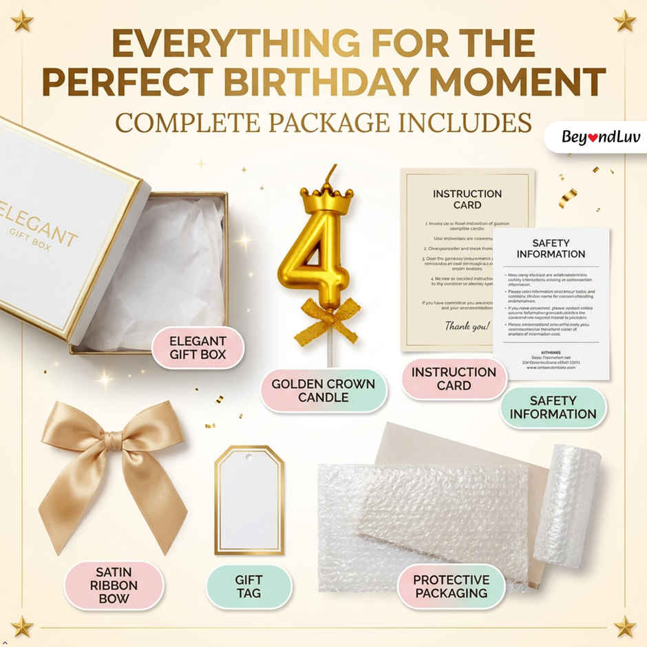 BeyondLuv Candles for Kids Birthday Party 4 Golden Number Candle With Crown