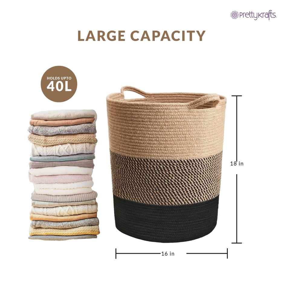 PrettyKrafts Jute & Rope Multipurpose Basket | Toy Storage, Laundry Box & Planter Organizer - Brown