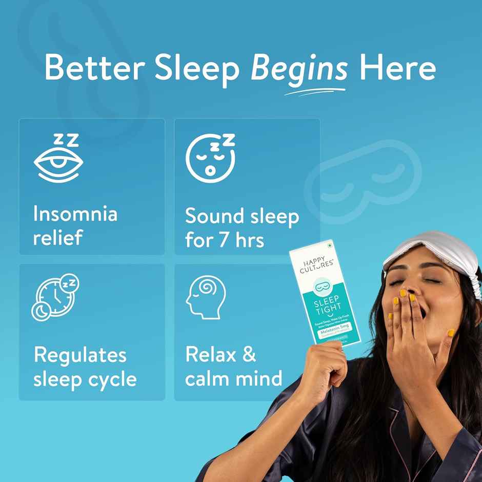 Happy Cultures Sleep Tight |Melatonin 5Mg| Non Habit Forming |Deep Sleep & Wake Up Refresh