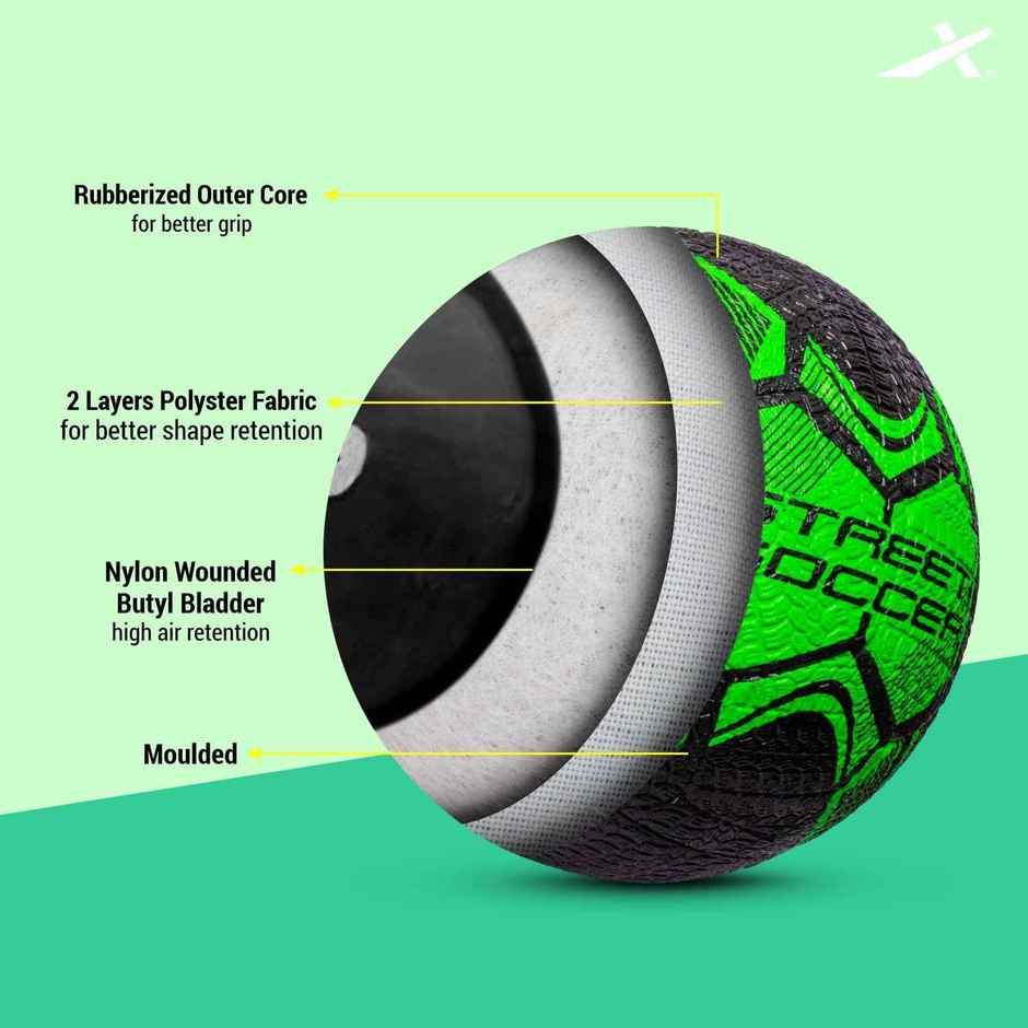 Vector X Street Soccer Rubberized Moulded Football | With Pump | Size 5 | Green Black