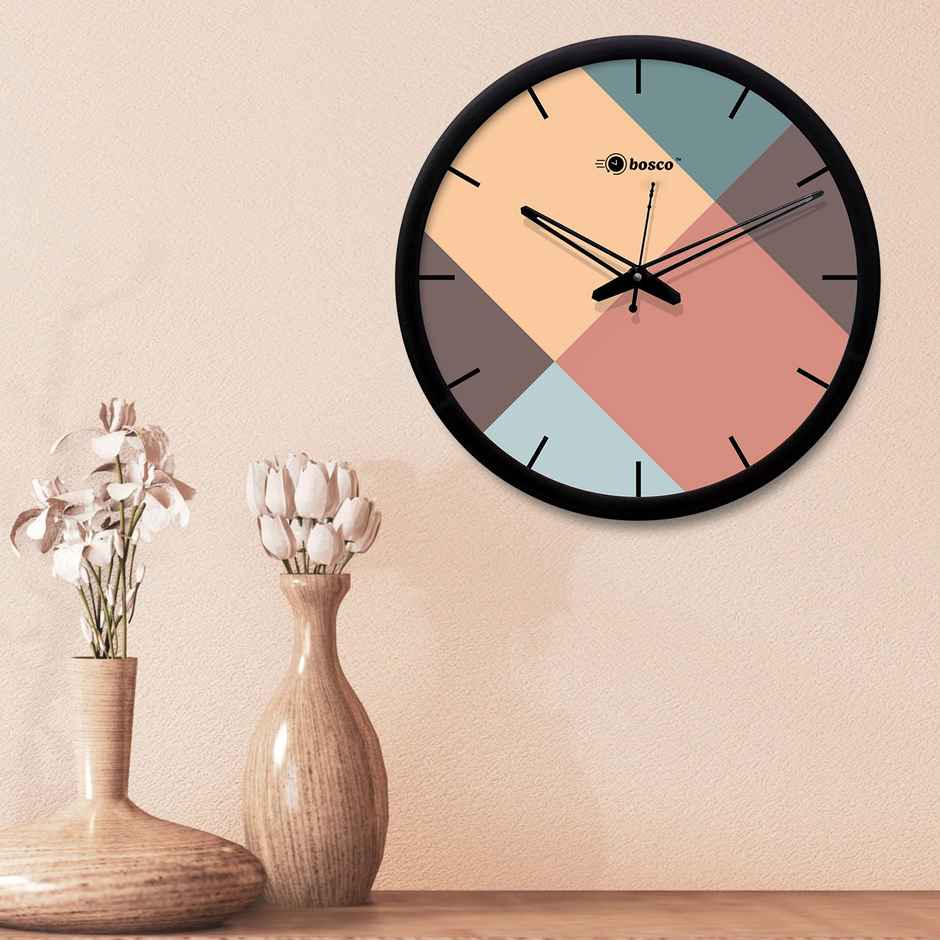 Bosco Decorative Silent Multicolour with Black Frame 30 CM Round Wall Clock BWC 1608