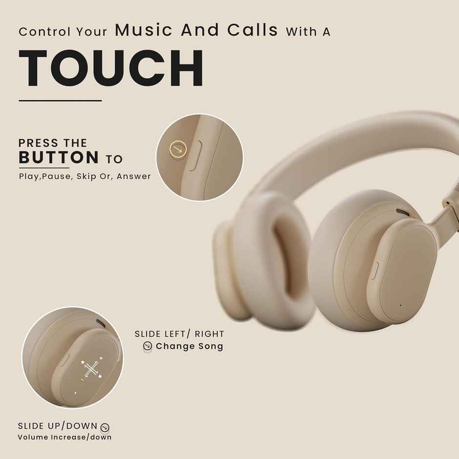 Hammer Touch Control Bash Max Over The Ear Wireless Bluetooth Headphones With Mic - Apricot