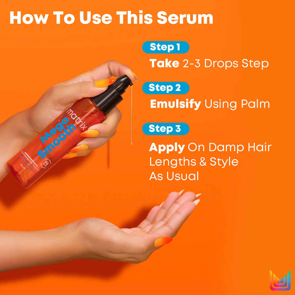 Matrix Mega Smooth Shampoo, Conditioner & Serum Combo, Defy Frizz For 4 Days, For All Hair Types