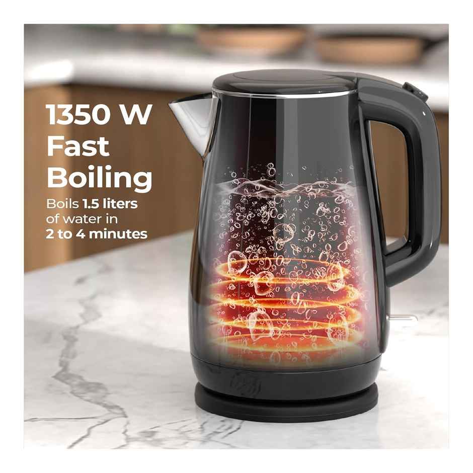 Lifelong Electric Kettle, 1350W Cool Touch Fast Water Boiling Auto Shut-Off, SS Body |Black - 1.5 L