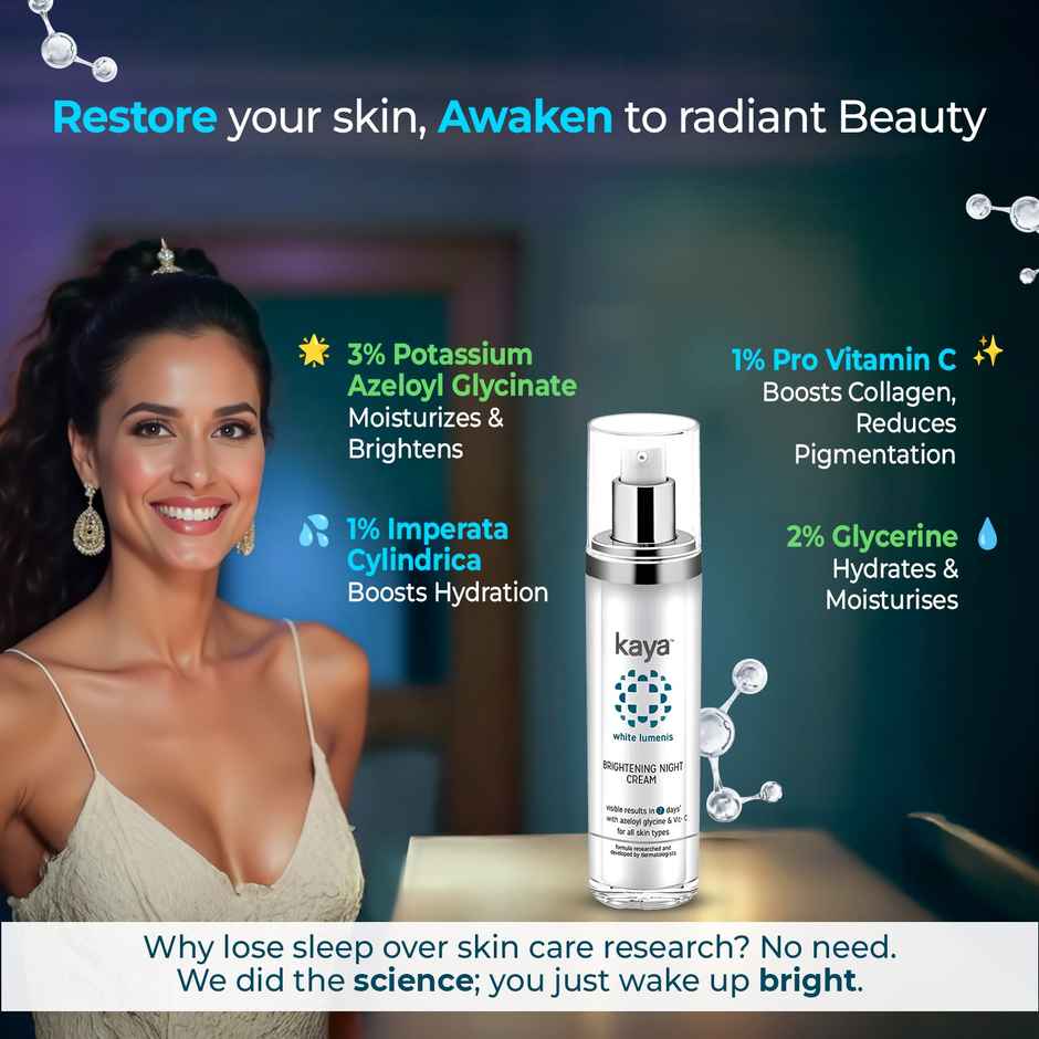 Kaya Brightening Night Cream 50Ml Azelaic Acid & Vitamin C Moisturizer For Visibly Brighter